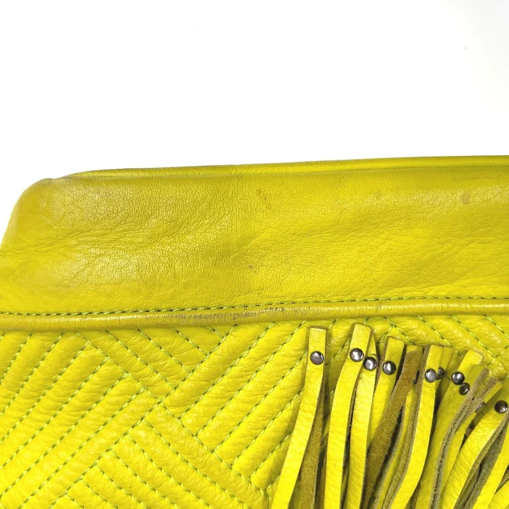 BCBG MaxAzria Satchel Crossbody Bag Neon Citron Acid Chartreuse Yellow Leather L